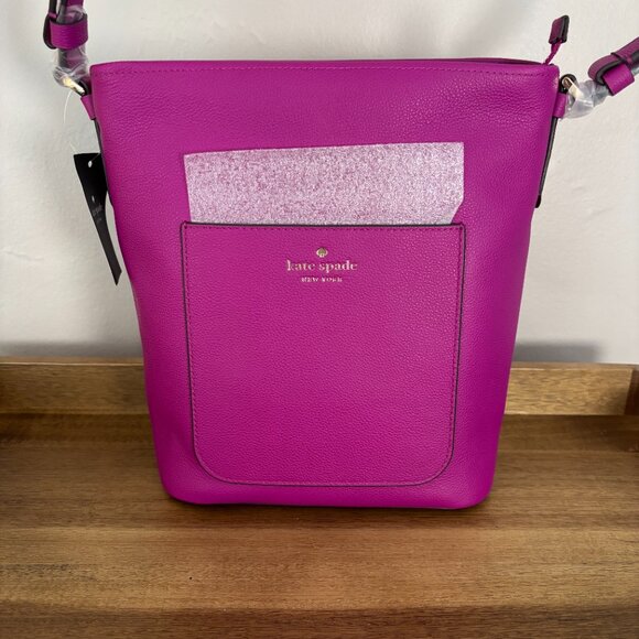 Kate Spade Elsie Baja Rose Purple Pebbled Leather Bucket Bag New - Picture 2 of 11